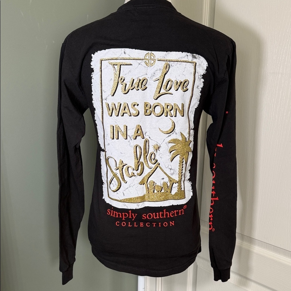 Simply Southern Long-Sleeve Graphic T-Shirt Black Christmas Glitter Print